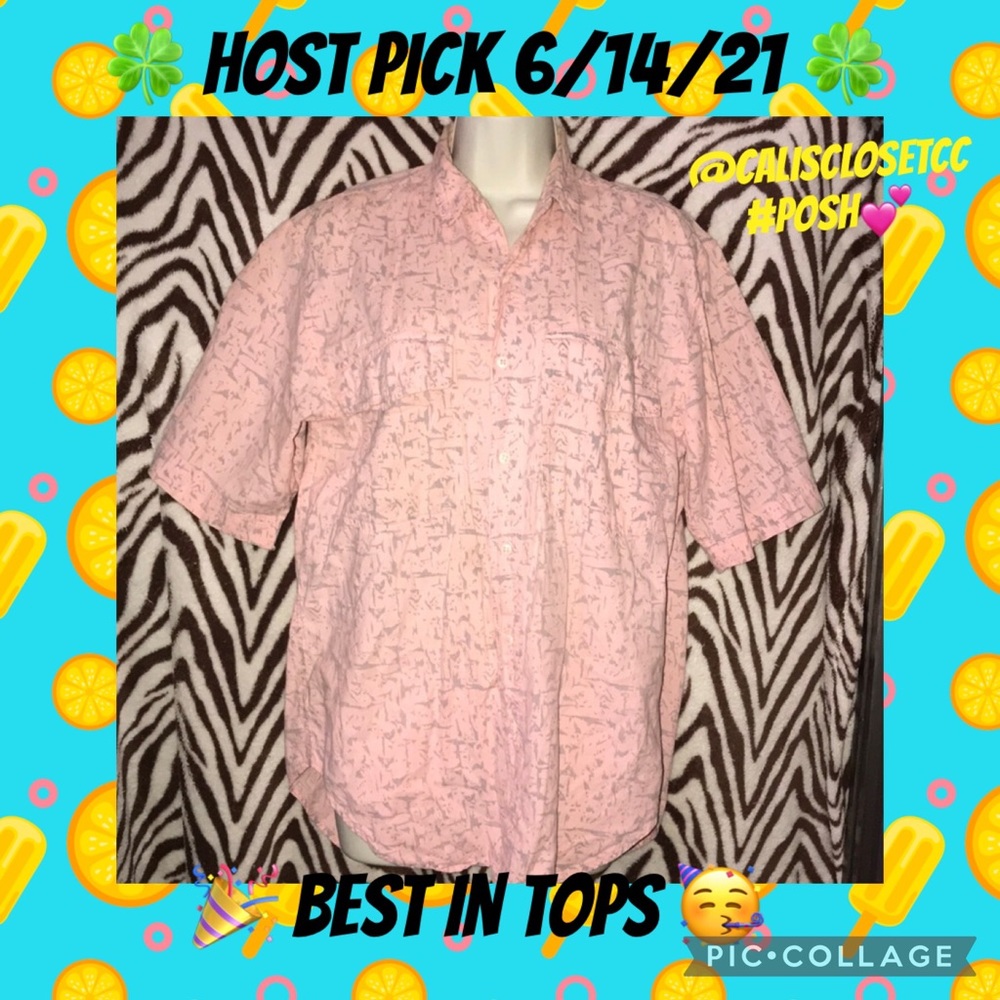 Tomato pink and grey collared button down vintage 80’s 💕